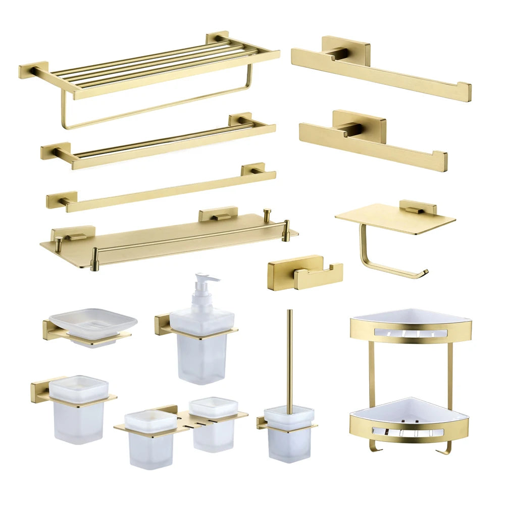 Stainless Steel Kitchen Shower Room Hardware Kits Hotel Gold Brushed Wall Mounted Contemporary Eight-Piece Bathroom Sets