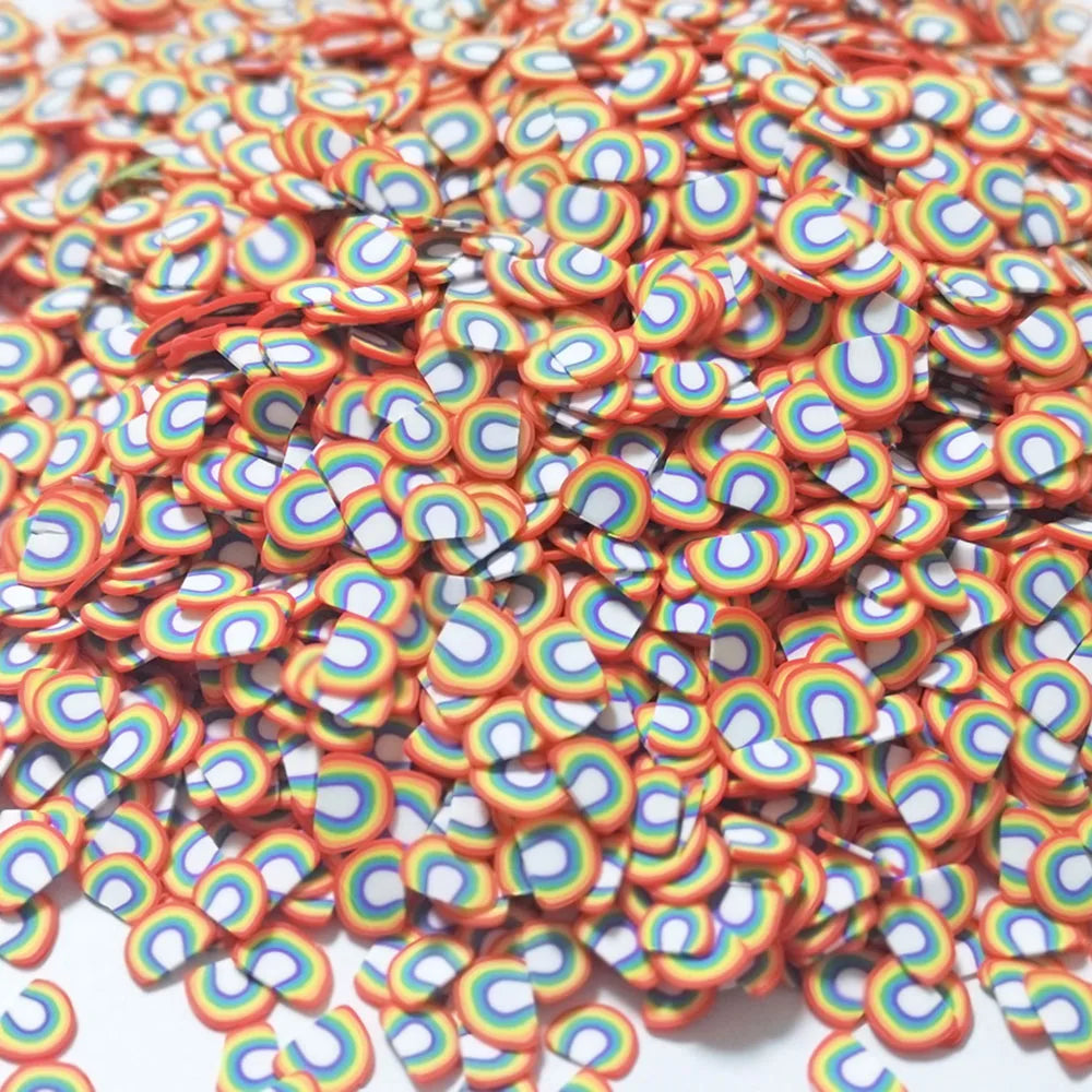 Hot Sale 5*0.5mm Rainbow Kawaii Sprinkle 3D Polymer Clay Slices Nails Sticker Slime Art DIY Crafts Featuring Fruit Flower Design