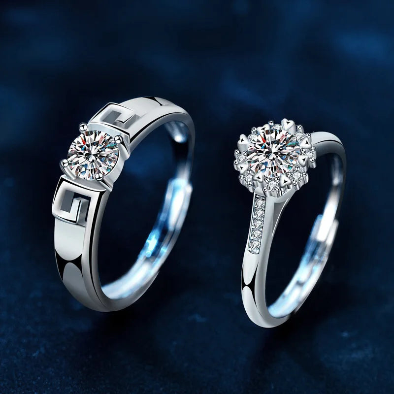 925 Sterling Silver Luxury Couple Ring Moissanite Minor Set Engagement Bezel Setting Cut Ring for Men and Women
