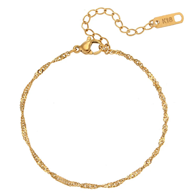 Temperamental Versatile Collarbone Chain Stainless Steel 18k Gold Plated Bracelet Creative Water Wave Chain Bracelet