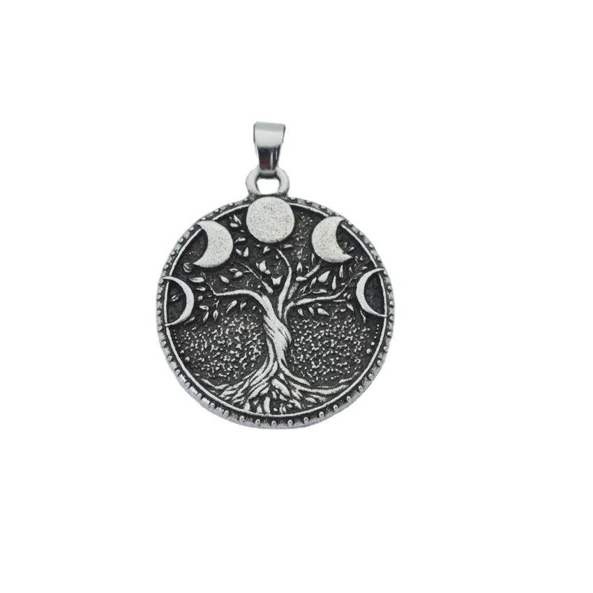 Wicca Witchy Jewelry Natural Astronomical Moon Phase Tree of Life Pendant Necklace