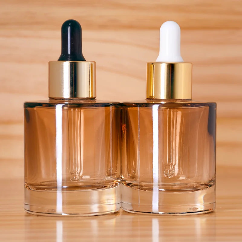 Luxury Custom Logo Printing Gradient Cylinder Serum Bottle 50ml Gradient Amber Bottle Thick Bottom Round Bottle