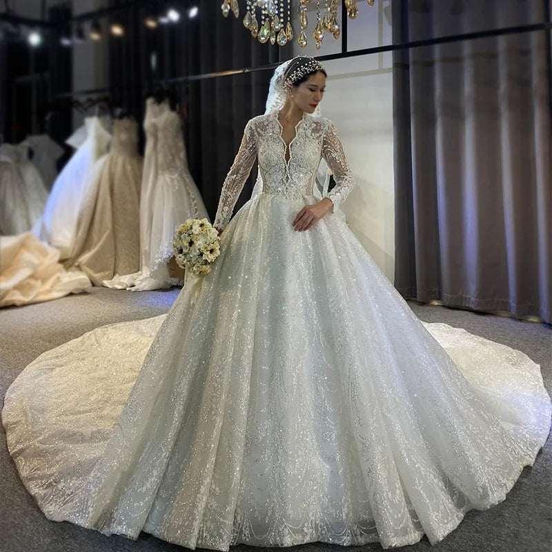 Jancember NS4074 Luxury Turkey Illusion Backless Sequins Backless Bridal Ball Gown Wedding Dress