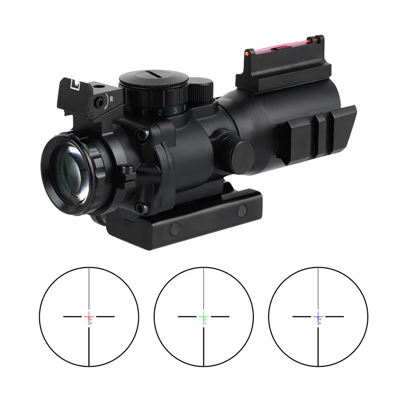 FOCUHUNTER 4X32 Tactical Aluminum Alloy Waterproof Shockproof Scope with Fully Multi-Coated Lenses Red/Green/Blue Hunting Sight