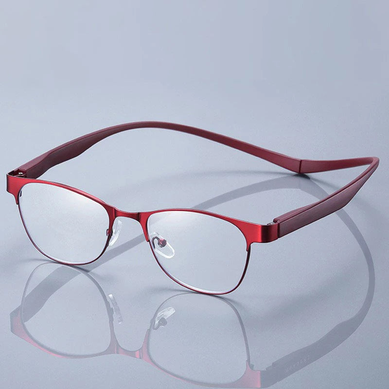 Fashion Neck Hanging Portable Reading Glasses Metal Anti Blue Light Readers Unisex Comfortable Presbyopia Eyewear Folding Frames