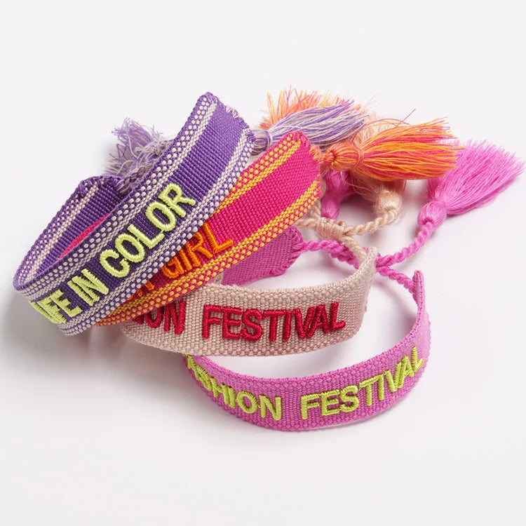 Factory OEM ODM Manufacture Custom Letter Hand Woven Inspire Friendship Wristbands Fabric Embroidered Bracelets