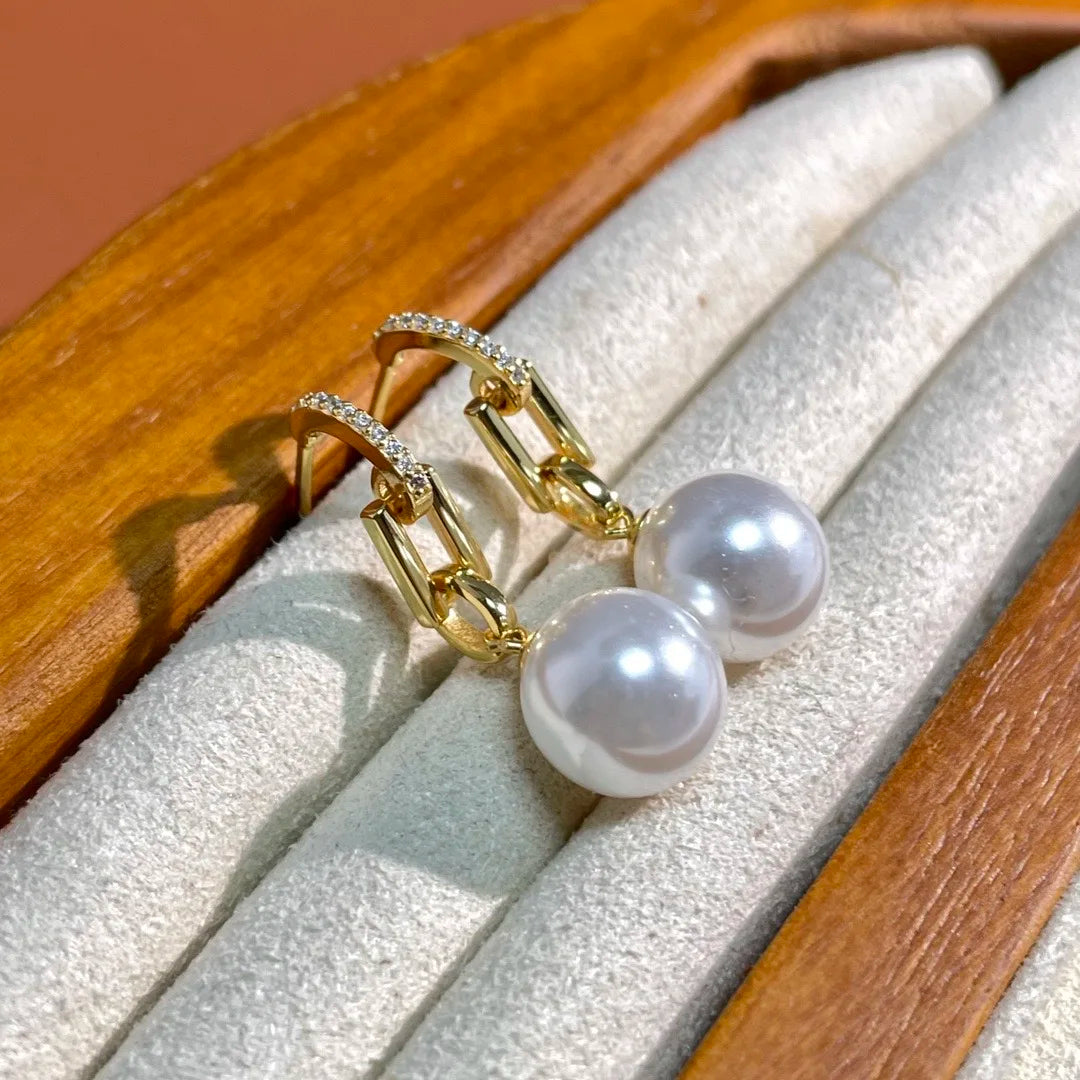 AAA Grade 9-10 mm Freshwater Pearl Earrings .925 Silver & Brass-Top Pin Round Nature Design for Wedding or Gift