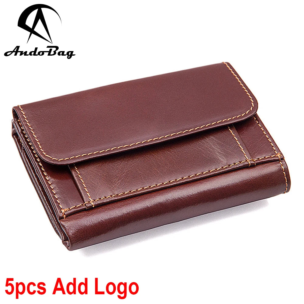 AndoBag Korean Short Wallet for Men Retro Wallets RFID Shielded Genuine Cow Leather Purse Trifold Man Wallet