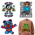 Hot Sale Custom Self Made Famous Hustle Bear Design Heat Transfer Printing Sticker Get Rich Bear Print for T-shirt