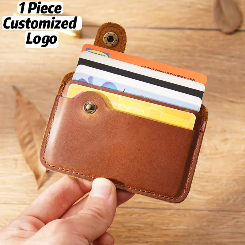 Simple Creative Retro Casual Genuine Leather Wallet with Horse Leather Clip Ox Pickup Business Card Bag Holder