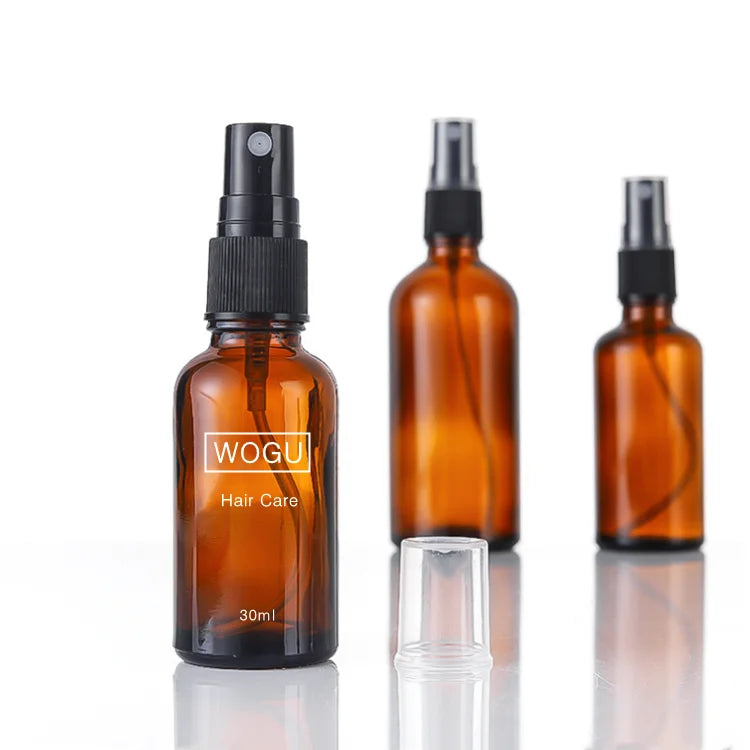 Skincare Hair Oil Glass Spray Bottle 50ml 100ml Black Sprayer Amber Brown Empty Nail Polish Cosmetic Packaging