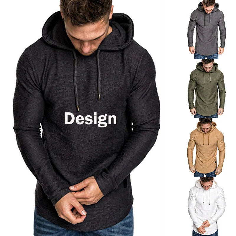 Custom logo Men Fitted Oversized Thick 220 Gsm Cotton Long Sleeve Hooded t Shirt