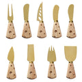 Creative 420 Stainless Steel Cheese Knife with Golden Cheese Tool Featuring a Rubber Wooden Handle