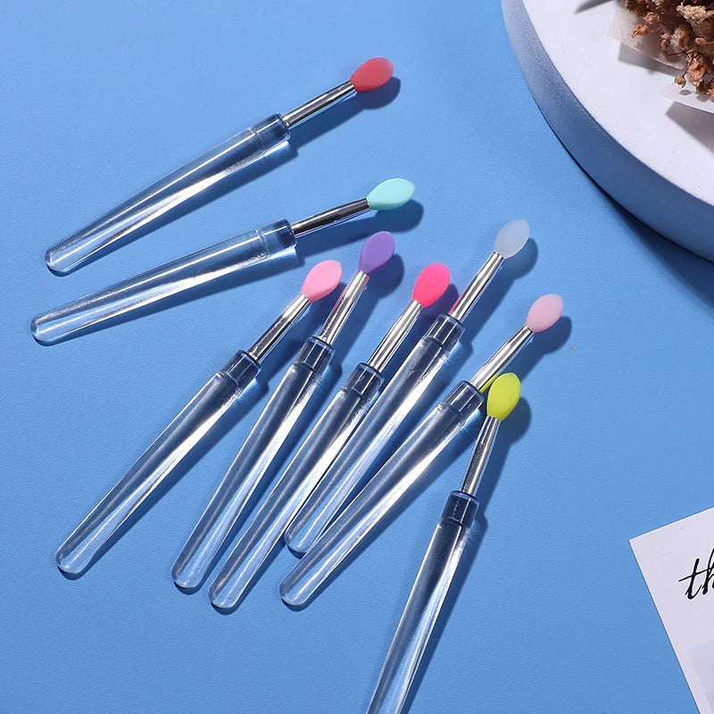 Reusable Chrome Glitter Manicure Tool Silicone Nail Brush Easy-Daub Pigment Silicone Lip Brush for Beauty Salon