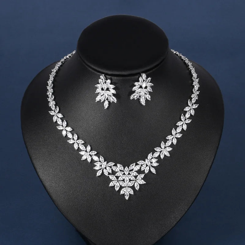 Genya Zircon Necklace Earrings Jewelry Set Aaa Cubic Zirconia Costume Jewelry for Wedding Bridal Bridesmaid