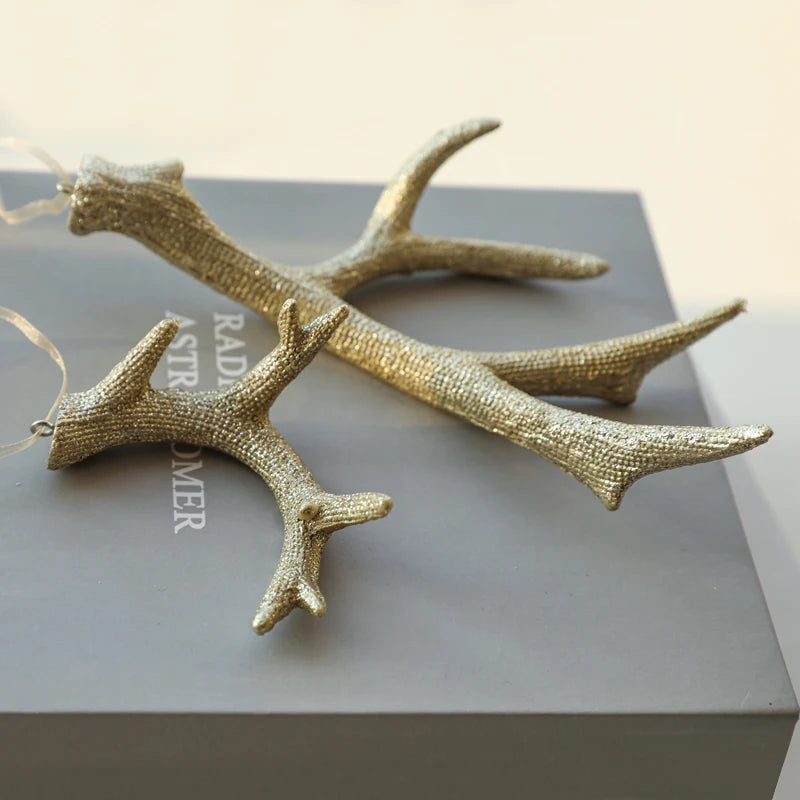 Festive Decorations Resin White&Champagne Color Elk Antlers Christmas Tree Hanging Ornament Arbol De Navidads