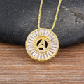 QIKU Luxury Round Shape A-Z 26 Initial Letter Crystal Copper Cubic Zircon Necklace Gold Color Pendant Jewelry Women Party Gift