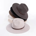 Custom Large Head Size Vintage PU Leather Belt Women Men  Wool Felt Wide Brim Fedora Hat