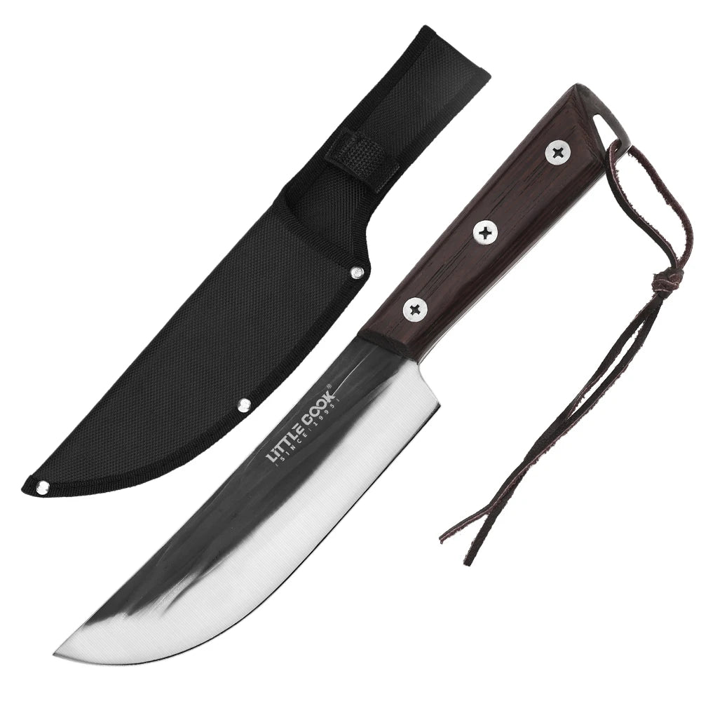 Little Cook 7 Inch Meat Cleaver with Cover Hand Forged Blade with Wood Handle Super Sharp Edge for Cutting Meat and Vegetable