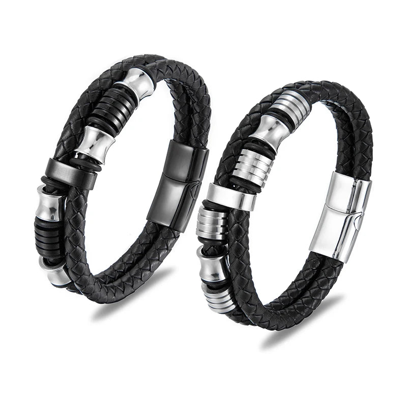 Classics Punk Leather Braided Bracelet Butterfly Shape Wrap Bracelets Stainless Steel Magnetic Clasp Wholesale for Men's Jewelry