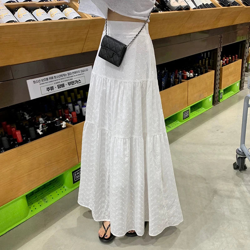 Wholesale 2026 Summer Temperament Versatile Elastic High Waist Slim Over Knee Long Lace Hollow Women's Half Length Skirt