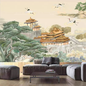 Custom 3D Vintage Floral Wallpaper Waterproof 5D Wall Mural for Home Living Room Floral Featuring Plant Building Landscape