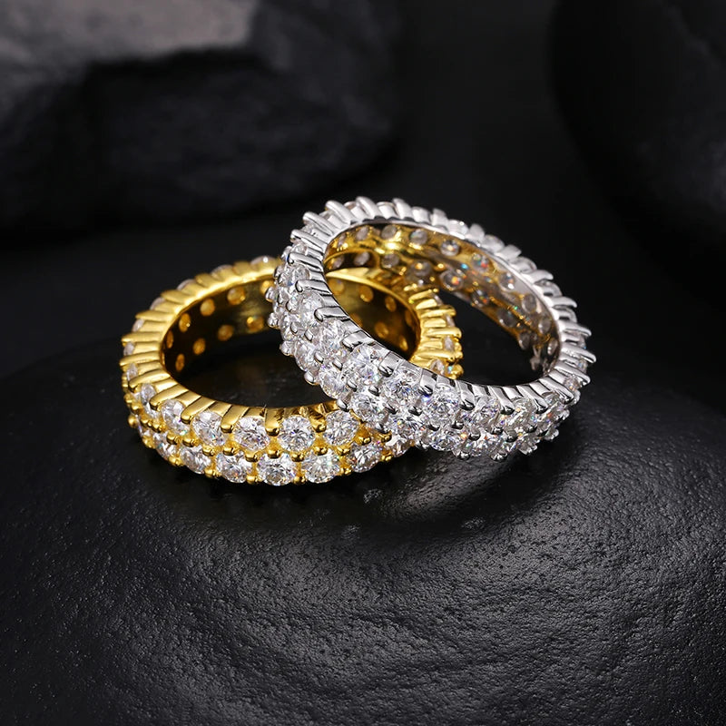 Hip Hop Fashion  Ring Jewelry  VVS Moissanite  3.0 Round Double Layer Diamond  S925 Silver Moissanite Wedding Ring