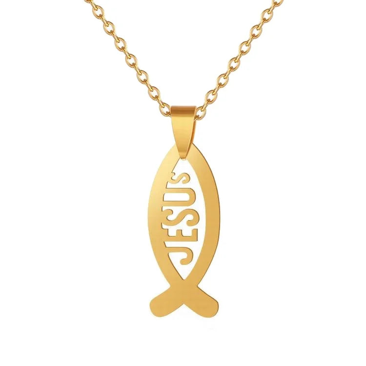 Popular Fashion Jesus Necklace Stainless Steel Gold Silver Letter Pendant Necklace