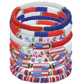 American Independence Day Soft Clay Bracelet Red White Blue Color USA Flag USA Letter Bracelet Festival Gift