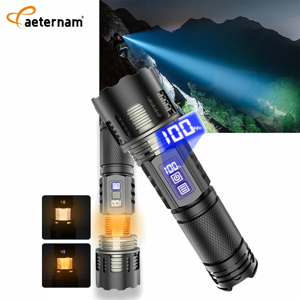 Spotlight Telescopic Zoom Two Color Auxiliary Power Bank Waterproof Rechargeable Usb Led Torch Light Outdoor Flashlight