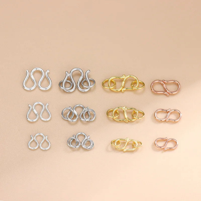 Pure 925 Sterling Silver Jewelry Findings Gold Plated S Shape W Shape Necklace Bracelet Connector Clasp