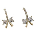 Real 925 Sterling Silver Jewelry Cubic Zircon Bowknot Stud Earrings for Women