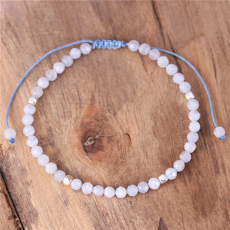 4mm Gemstone Blue Lace Agate Beads Bracelet for Women Tibetan Adjustable Natural Stone Dainty Bracelet Jewelry Wholesale