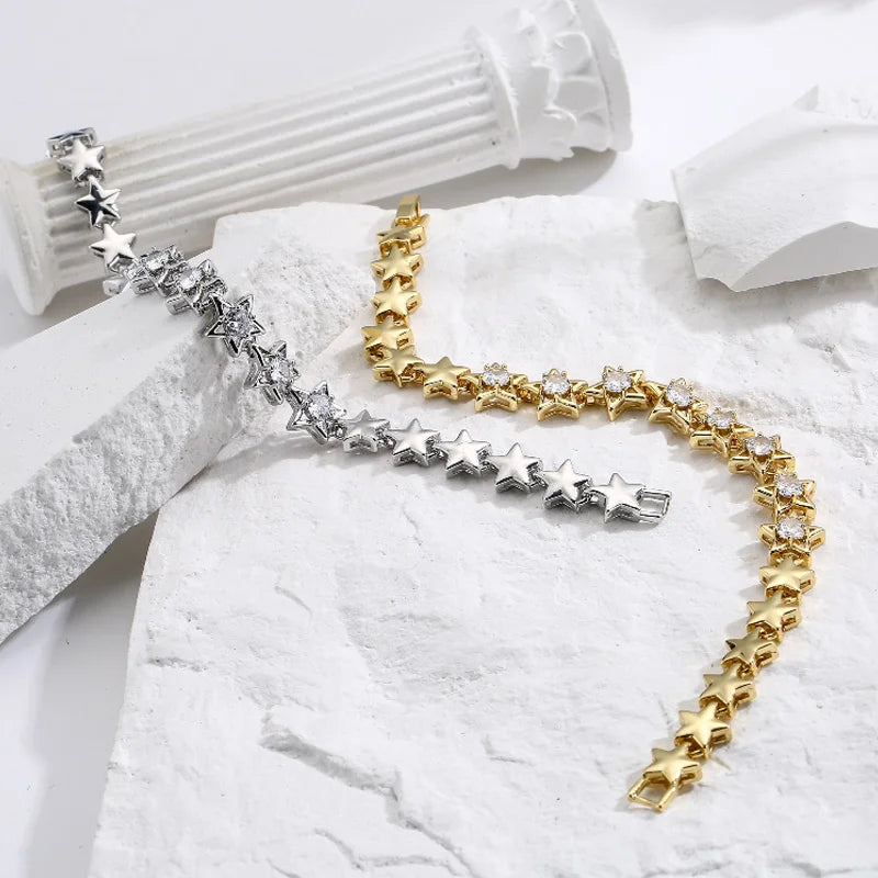 Hot Sale Gold Plated Cubic Zirconia Star  Shining Full Diamond Five-Pointed Star  for Women Girl