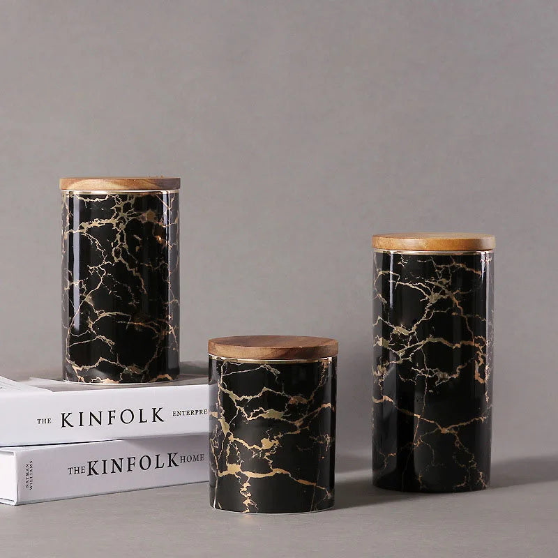 Kitchen Ceramic Snack Container Storage Jar Marbled Grain and Multigrain Storage Canister Food Airtight Jar