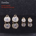 Round CVD Lab Grown Certified Diamond Earrings Classic 14k Solid White Gold Bezel Setting Diamond Stud Earring Set Woman