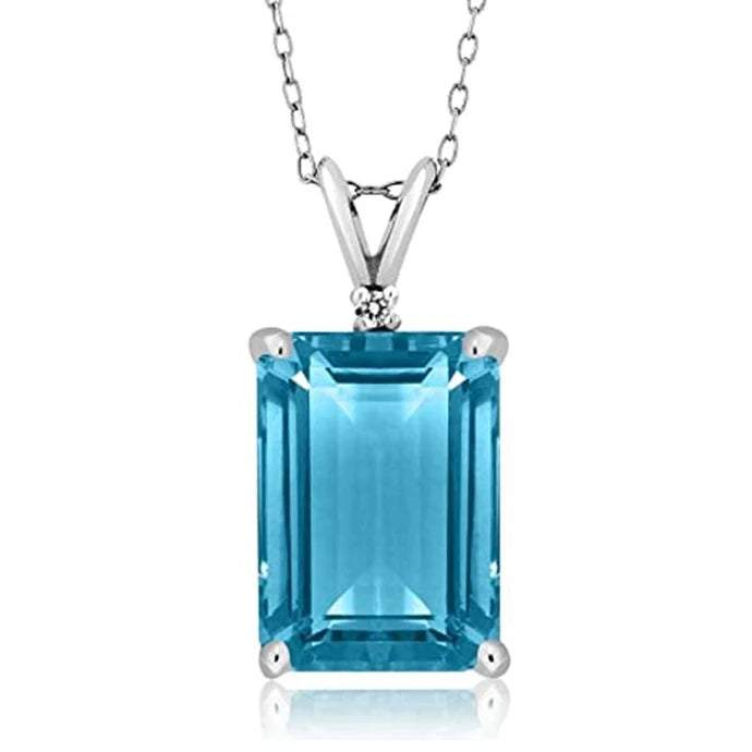 CAOSHI Exquisite Rectangle Shaped Blue Stone Zircon Pendant Necklaces High Quality Silver Plated Ladies Necklace Jewelry Custom