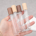 High-end 10ml Portable Refillable Cylinder Screw Neck Empty Glass Bottle with Wooden Cap