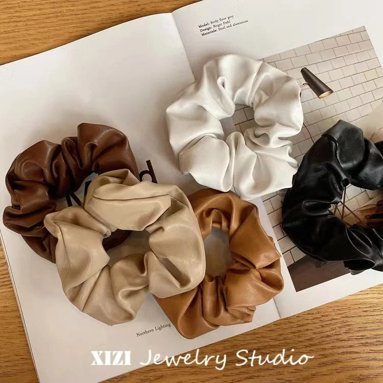 American Style Pony Leather Hair Accessories Women's PU Hair Ties and Scrunchies