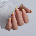 BTArtbox X COAT Press on Nails Summer With 3D Flower Yellow French Design Wholesale Short Almond Soft Gel False Fake Nails Sets