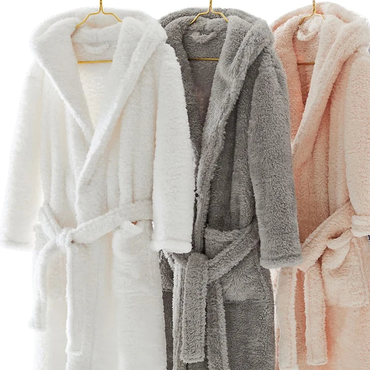 Luxury Fleece Sherpa Bathrobe for Women/men Full Length Thick Winter Bathrobe for Spa Shower