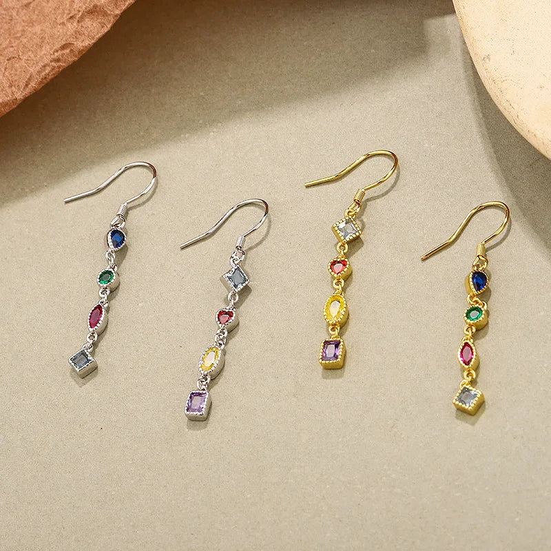 Fashion Vintage Colored Zircon Silver Stud Earrings Personality Long Tassel 925 Sterling Silver Earrings Jewelry for Gifts
