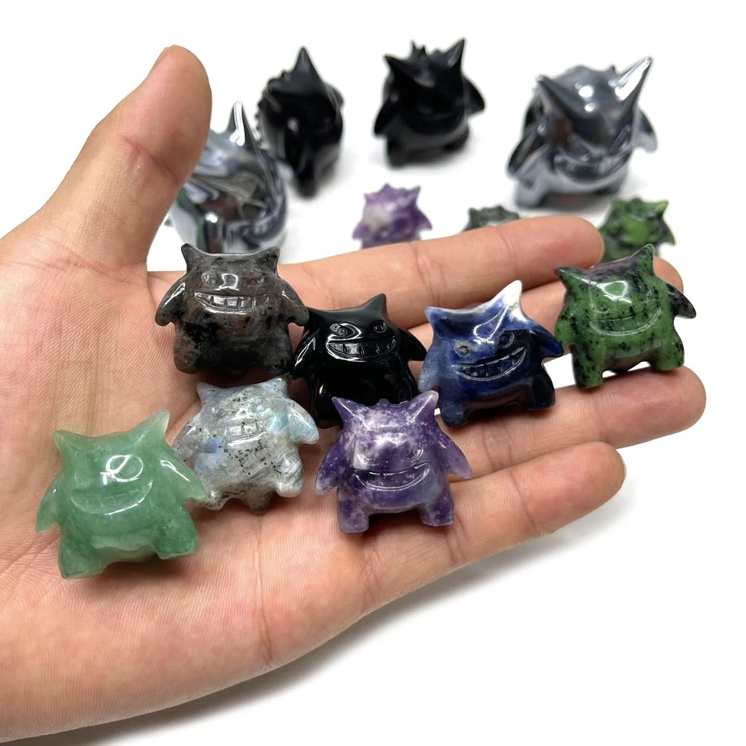 Wholesale Polished Natural Reiki Quartz Animal Statue Labradorite Crystal Gengar Love Theme for Home Crystal Decoration
