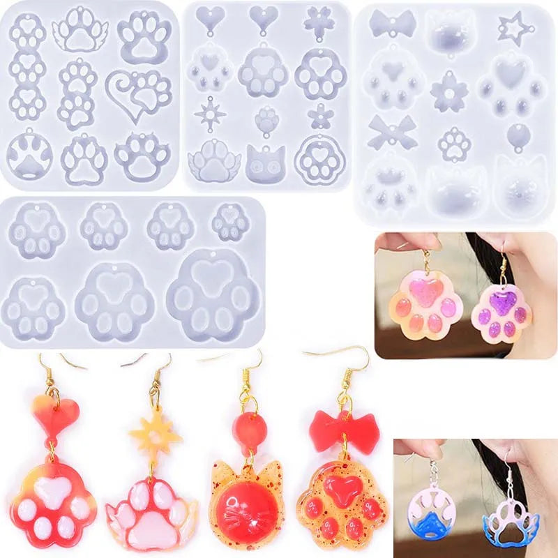 DIY Dropper Cat Paw Series Earrings Silicone Mold Moon Kitten Cat Head Pendant Necklace Ear Hanging Decoration Grinding Tool