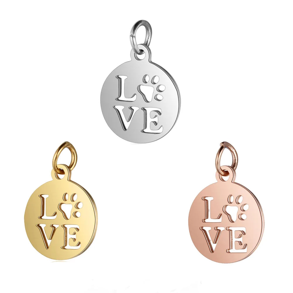 Love Design Jewelry Charm 12mm Silver / Gold / Rose Gold Stainless Steel Small Pendant Charms for Jewelry Making