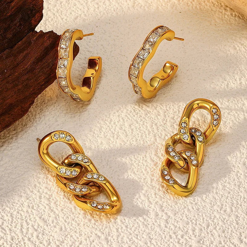 2025 New Luxury Quality Jewelry Personality Trendy Geometric 18K Gold Plated Stainless Steel Zirconia Stud Earring for Women