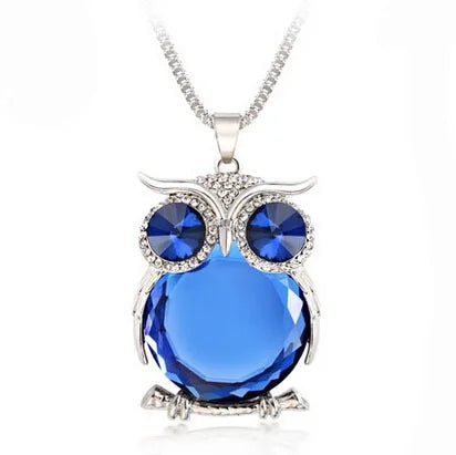 Fashion Women Alloy Multiple Stone Color Crystal Rhinestone Owl Pendant Necklace for Wedding Party Gift