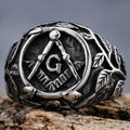 OEM ODM Male Female Masonic Ring Stainless Steel Vintage Silver Flower Pattern Masonic Signet Ring Size 7-13
