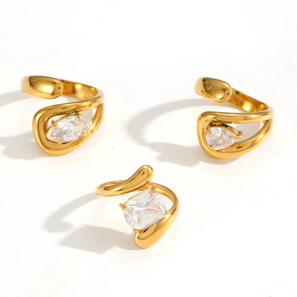 High End Adjustable Ring Stainless Steel 18k Gold Plating Fashion Jewelry Ring with Zircon