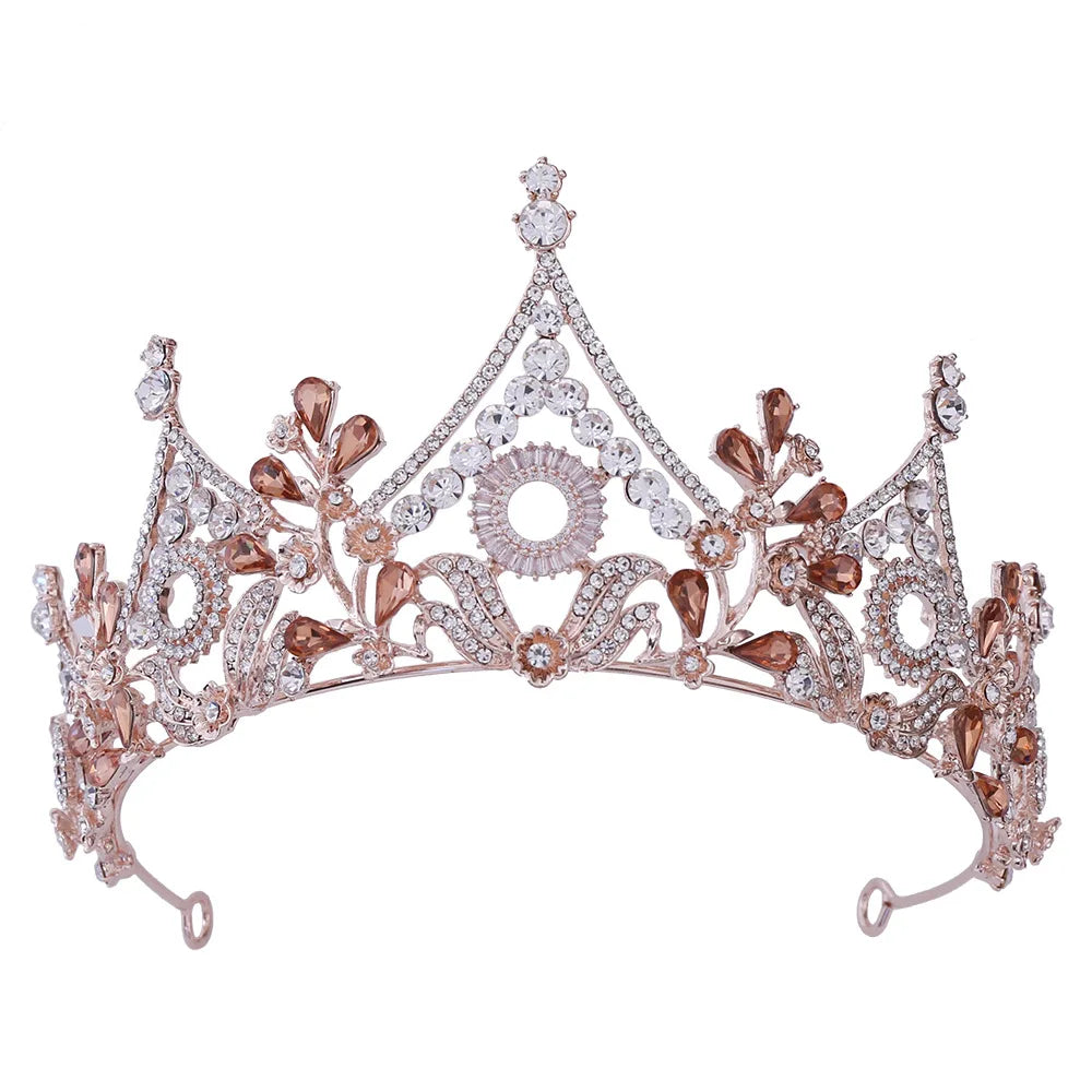 Girls Princess Colored Stone Rhinestone Wed Crystal Queen Crown Tiaras for Brides Hair